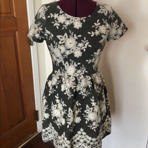 Just Me Grey Dress with white embroidered flowers